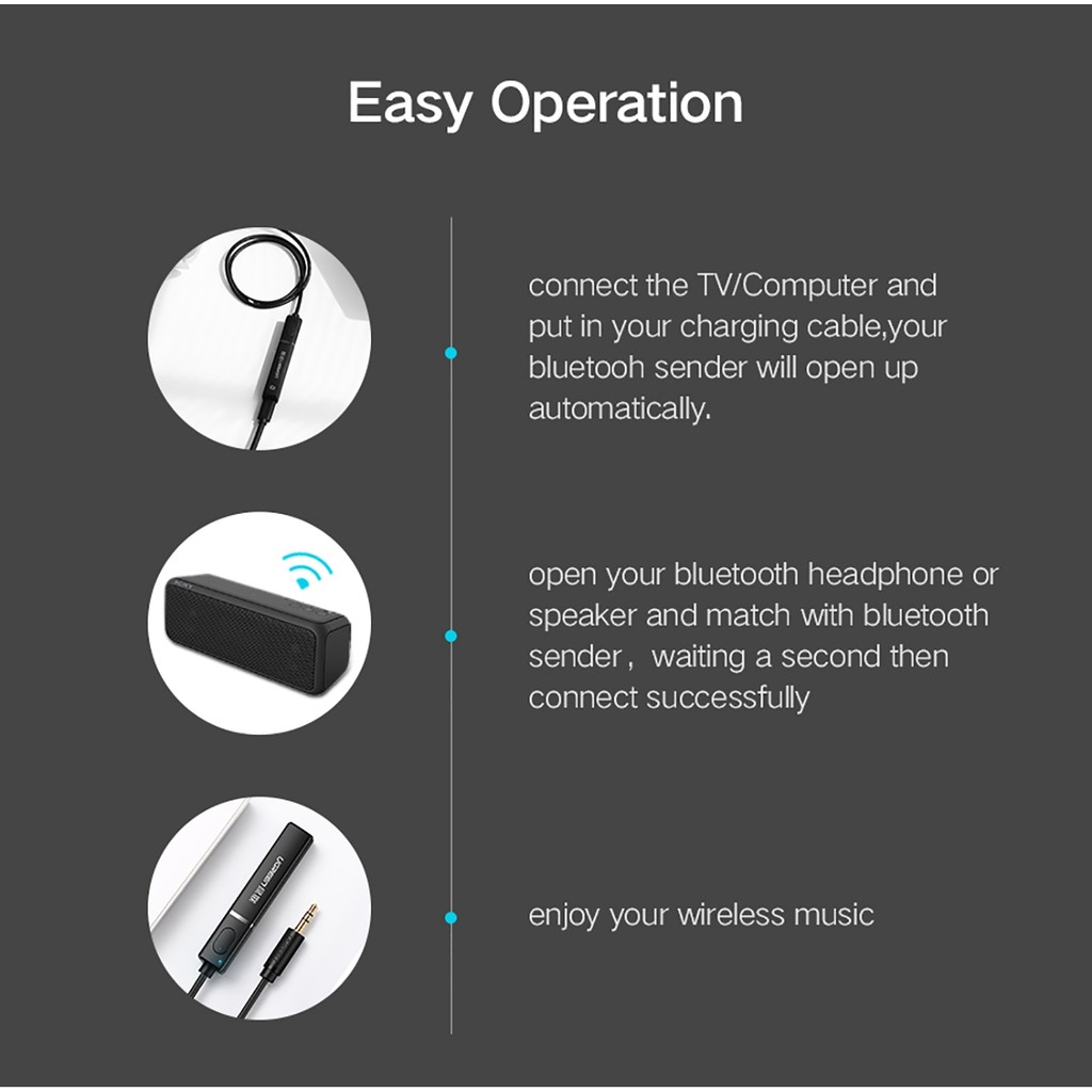 Bộ Phát Bluetooth 5.0 Cho Tivi Cổng 3Ly Ugreen 40761 - aptX Chơi Lossless, Bluray Không Sợ Delay