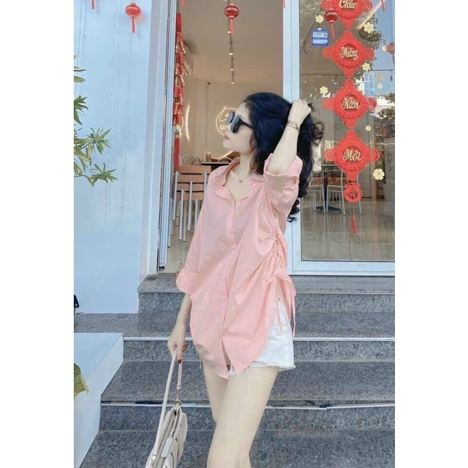 [Sales FreeShip] Áo Sơ Mi Tay Dài Dây Rút 2 Bên Sườn Siêu Xinh