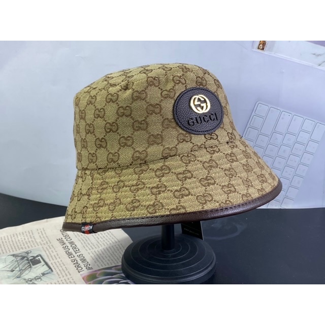 mũ vành G/c hàn quốc - nón bucket lụa viền da logo sắt guzzzi cực xinh thời trang