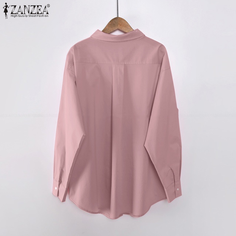 Áo sơ mi nữ ZANZEA dài tay màu trơn phong cách Hàn Quốc