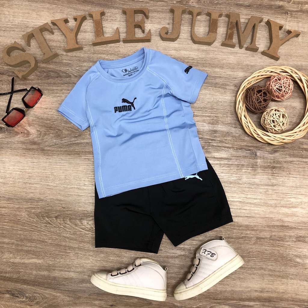 SIZE 11-XXL (37-75KG) ĐỒ BỘ BÉ TRAI THUN LẠNH NGẮN TAY THUN LẠNH TRƠN IN CHỮ P-UMA