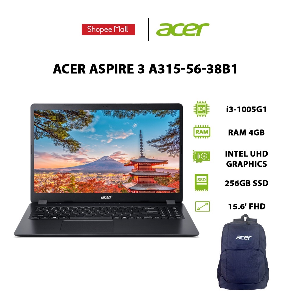 Laptop Acer Aspire 3 A315-56-38B1 (i3-1005G1 | 4GB | 256GB | 15.6' FHD | Win 11)