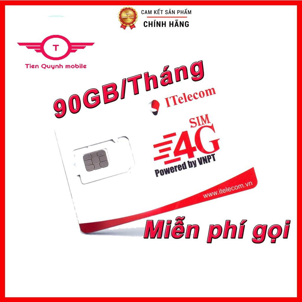 Sim Itelecom mạng sim 4G Vinaphone gói 3GB/ngày (90GB/tháng) + 30 phút gọi ngoại mạng + Miễn phí gọi nội mạng Vinaphone