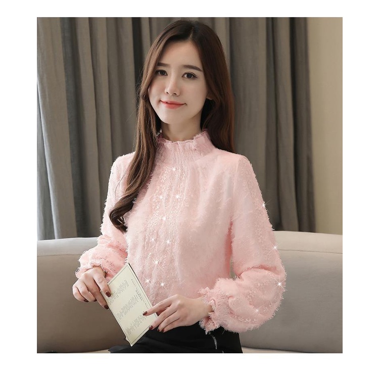 Áo sơ mi voan phối ren và nhung dày thời trang thu đông cho nữ 2021