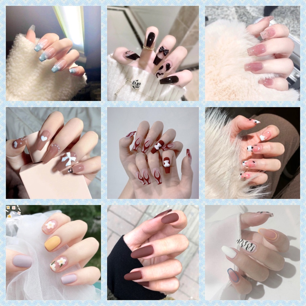 Bộ 24 Móng Tay Giả Đính Ngọc Trai/Ngọc Trai Dễ Dàng Sử Dụng
