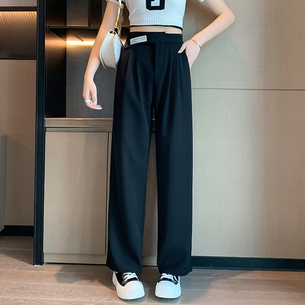 Quần dài SUXI ống rộng lưng cao màu trơn thanh lịch cho nữ