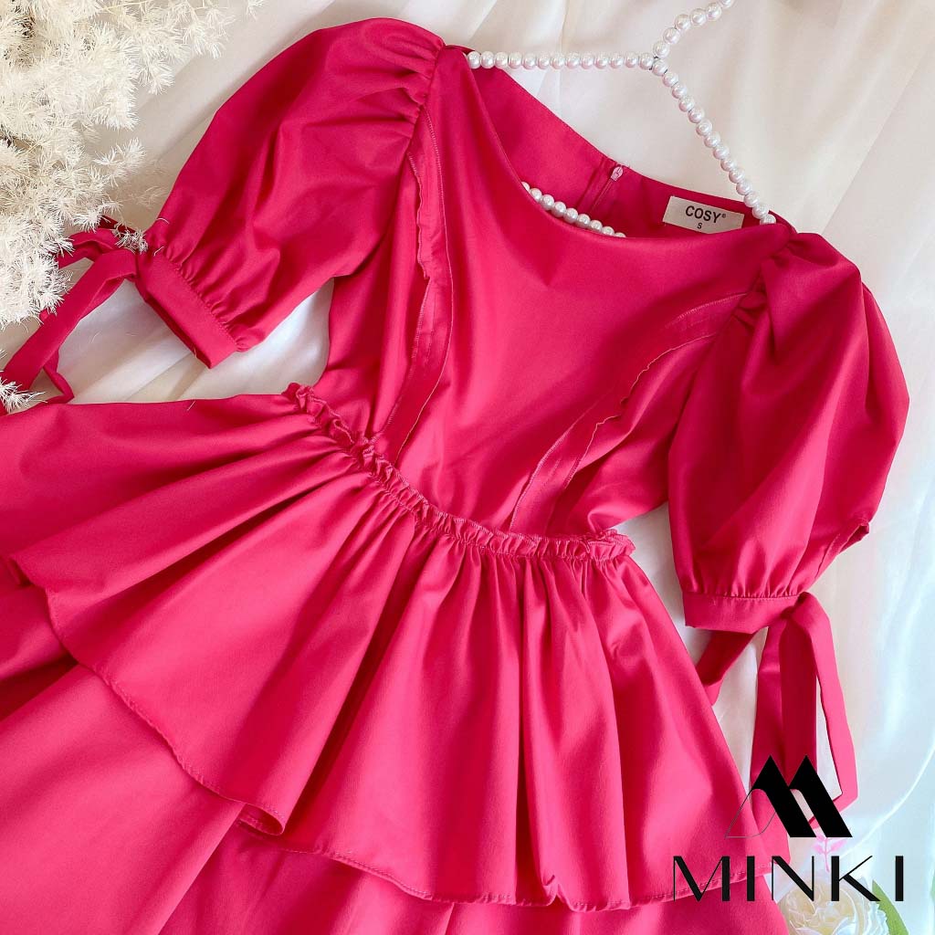 ĐẦM HỒNG BÈO TAY CỘT NƠ - CHẤT LIỆU CAO CẤP - MÀU HỒNG BÁNH BÈO THIẾT KẾ ĐẸP | BigBuy360 - bigbuy360.vn