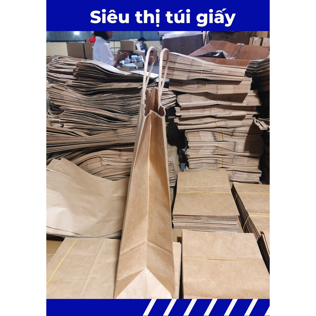 COMBO 50 CHIẾC TÚI GIẤY KRAFT XI MĂNG S3: 25x10x30 cm CÓ QUAI ( ẢNH THẬT SHOP TỰ CHỤP)