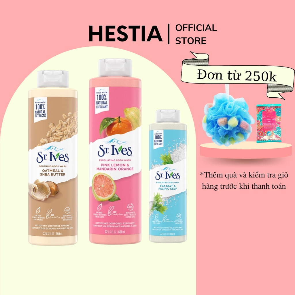 Sữa tắm st ives hương yến mạch bơ, cam chanh, muối biển giúp dưỡng ẩm 650ML sắc đẹp Hestia