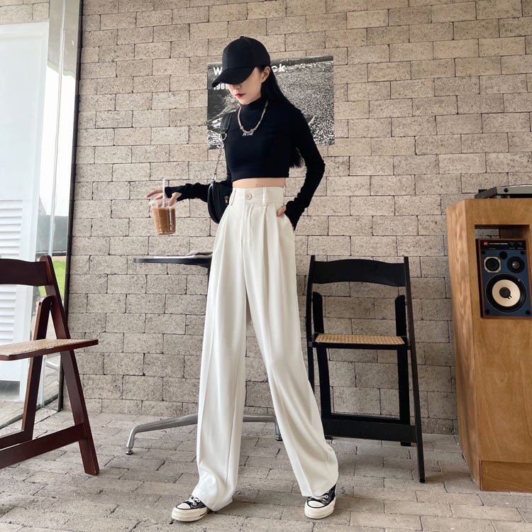 Quần Ống Rộng Lưng Cao Theo Phong Cách Hàn Quốc Kiểu Dáng Mới