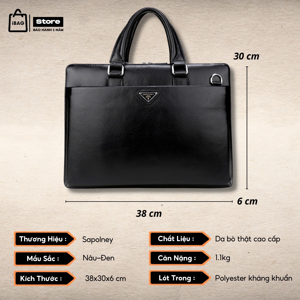 Cặp da công sở Sapolney,Chất liệu Da thật cao cấp,Cặp văn phòng,Đựng laptop 14inh,Chống thấm nước,Vệ sinh dễ dàng - 𝑰𝑩𝑨𝑮