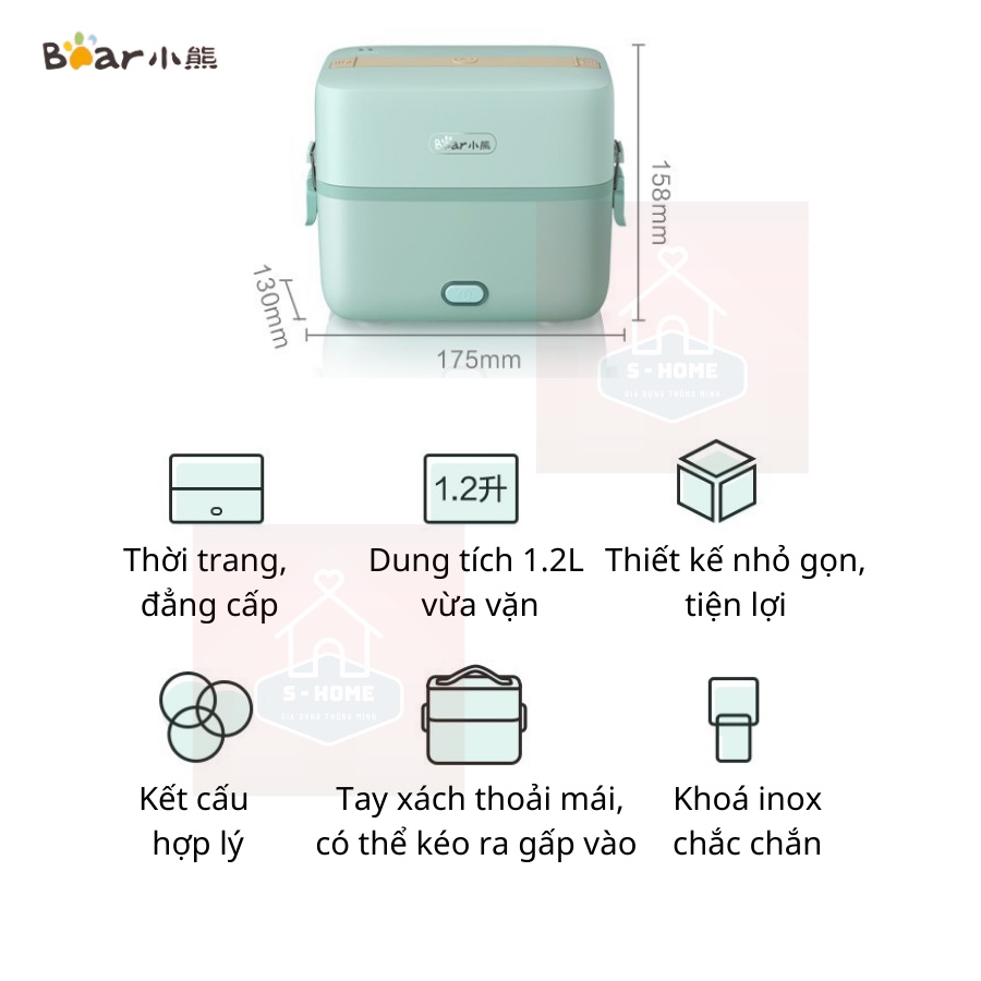HỘP CƠM CẮM ĐIỆN MANG ĐI LÀM XÁCH TAY CHÍNH HÃNG BEAR DFH-B12E1