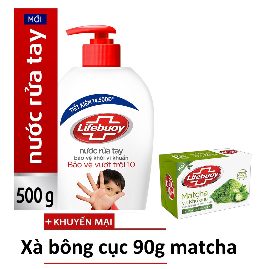 Nước Rửa Tay Lifebuoy Bảo Vệ Vượt Trội 500g TẶNG GEL khô 90ml