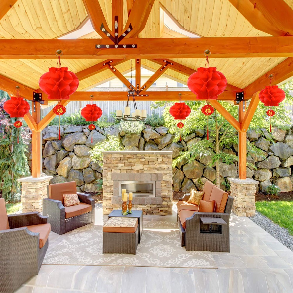 Set 10 lồng đèn đỏ bằng nhựa giấy phong cách trung hoa dùng trang trí nhà cửa