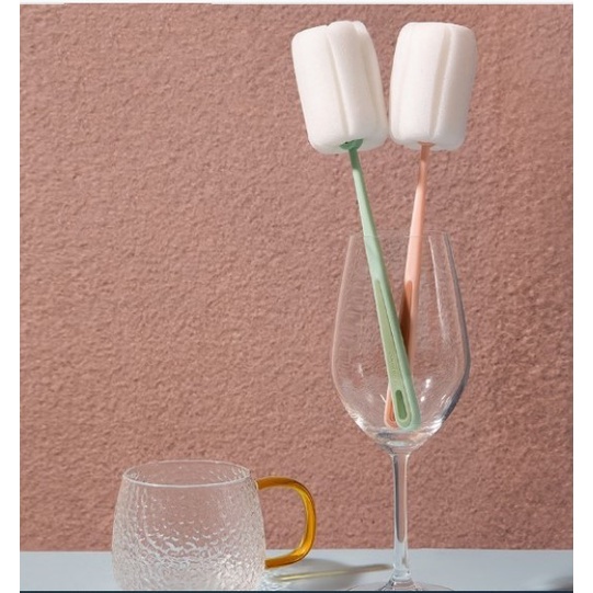 Dụng cụ vệ sinh cốc ly, chai lọ, bàn chải bọt biển cọ rửa vệ sinh bình sữa cho bé có TAY CẦM DÀI siêu tiện ích