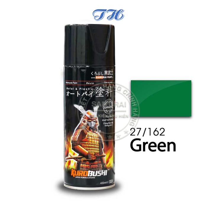 Sơn Xịt Samurai chuyên dùng cho xe máy màu xanh lá đậm 27/162 chống cháy, chống rạn nứt, vòi xịt chống chảy