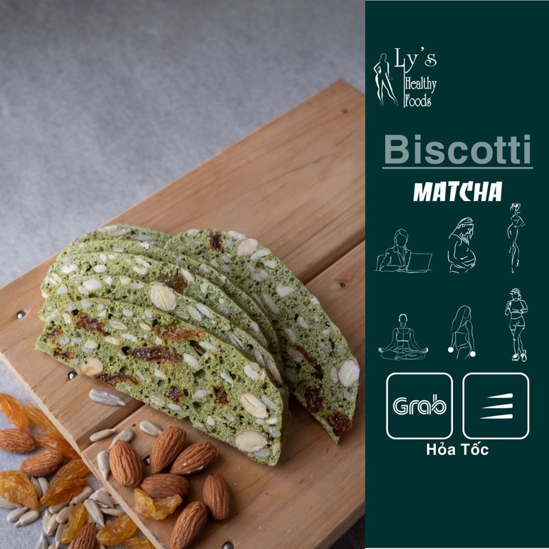 Bánh Ăn Kiêng Biscotti Matcha Giảm Cân Nguyên Cám - Bánh mix Hạt Dinh Dưỡng - Lys Food