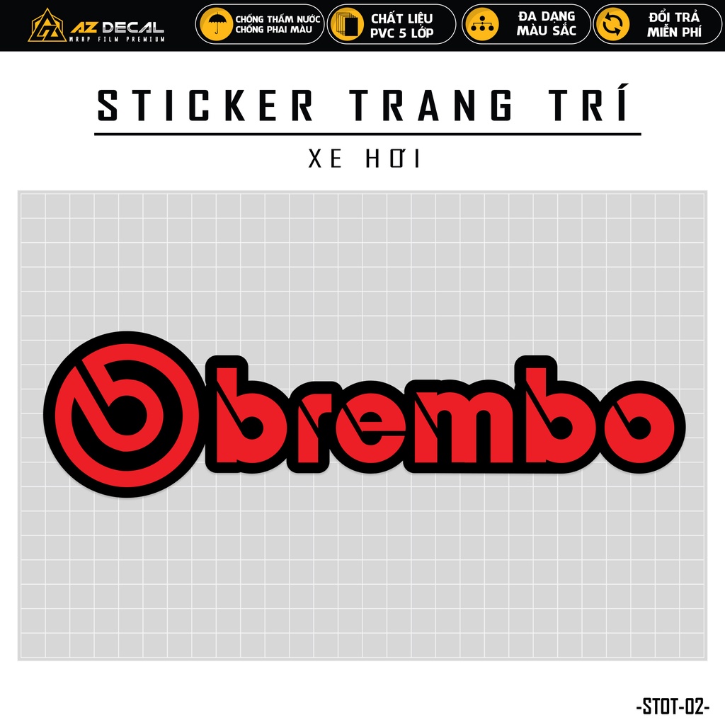 Sticker Ô Tô Thiết Kế Bremboo Đỏ | STOT-02 | Tem Dán Xe Ô Tô Xe Hơi 7 Chỗ 4 Chỗ Sườn Capo Đèn Chống Nước Chống Bay Màu