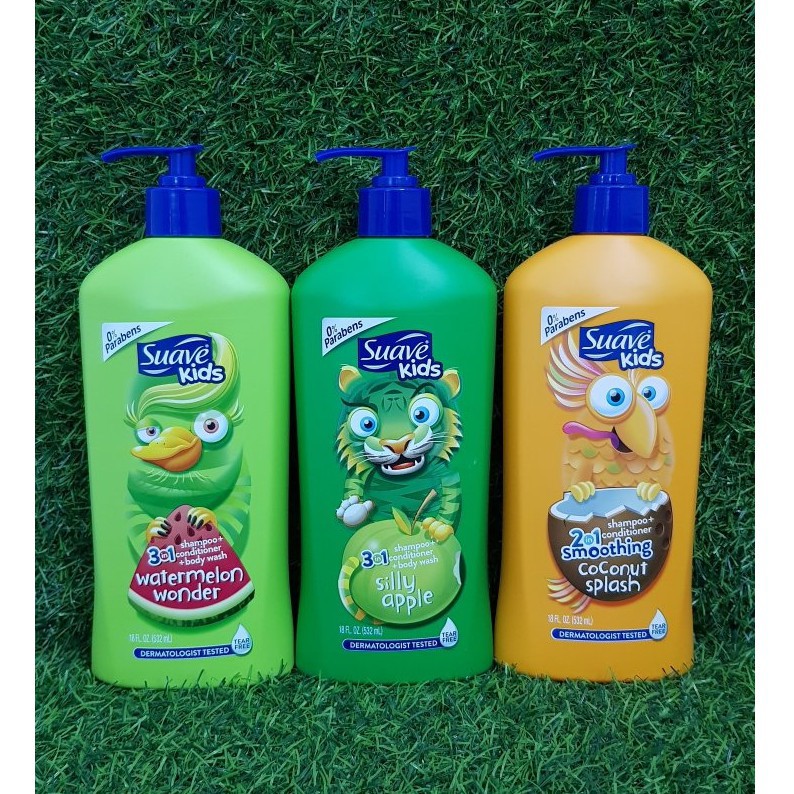 Sữa tắm gội xả Suave Kids 3 in 1 chai 532ml mẫu mới