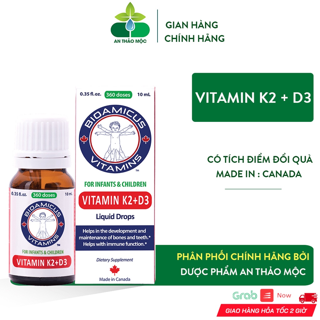 Bioamicus Vitamin K2 + D3 Bổ Sung D3K2 MK7 Giúp Bé Hấp Thu Canxi Phát Triển Chiều Cao