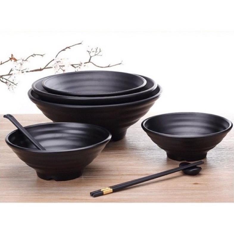 Tô Nhựa Đen MELAMINE Cao Cấp Bán Bún Mì Phở Dầy Không Nóng Kiểu Hàn Quốc đủ size