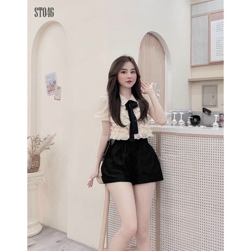 [Mã FAGREEN245 giảm 10% tối đa 30K đơn 99K] Sét áo sơ mi bèo nơ quần váy đen | BigBuy360 - bigbuy360.vn