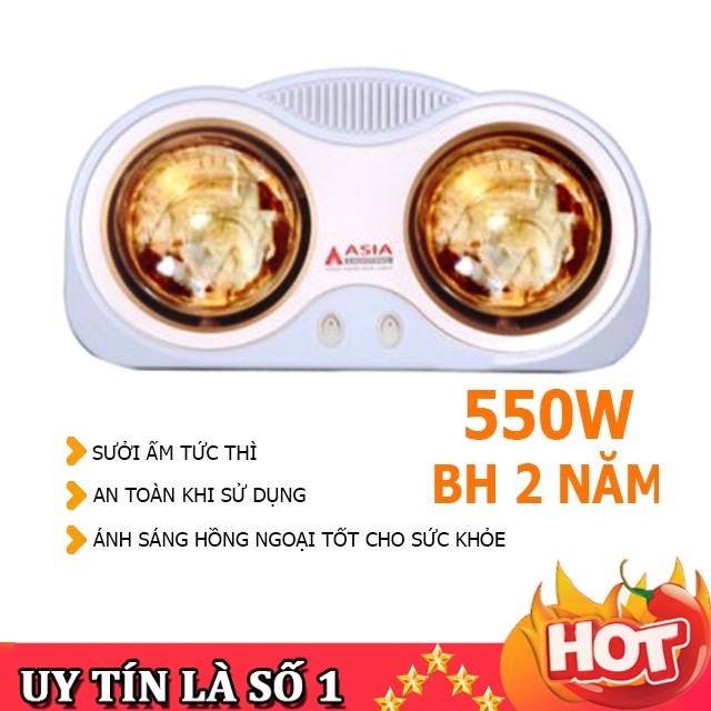 [RẺ NHẤT SHOPEE] Đèn Sưởi Ấm Nhà Tắm ASIA DSN-01, 2 Bóng Hồng Ngoại Công Suất 275W/Bóng - Bảo Hành 24 Tháng