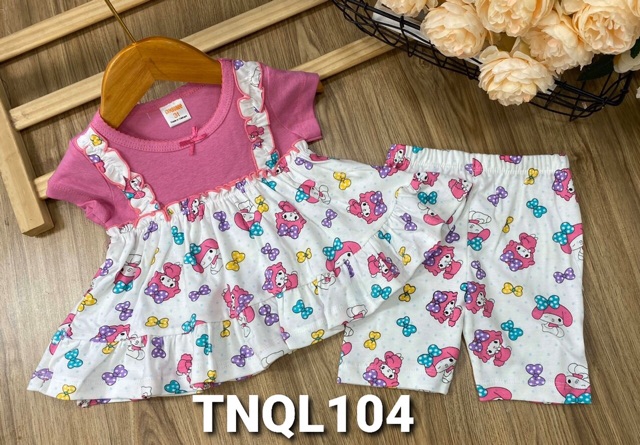 Bộ babydoll tay ngắn quần lửng thun borip cho bé gái từ 10 đến 22kg