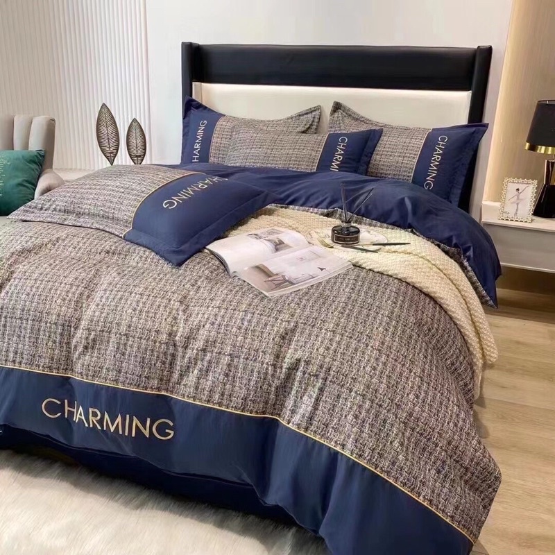 Bộ Chăn Ga Gối Cotton Đũi Charming đủ kích thước phong cách hiện đại 2022 Loại 1