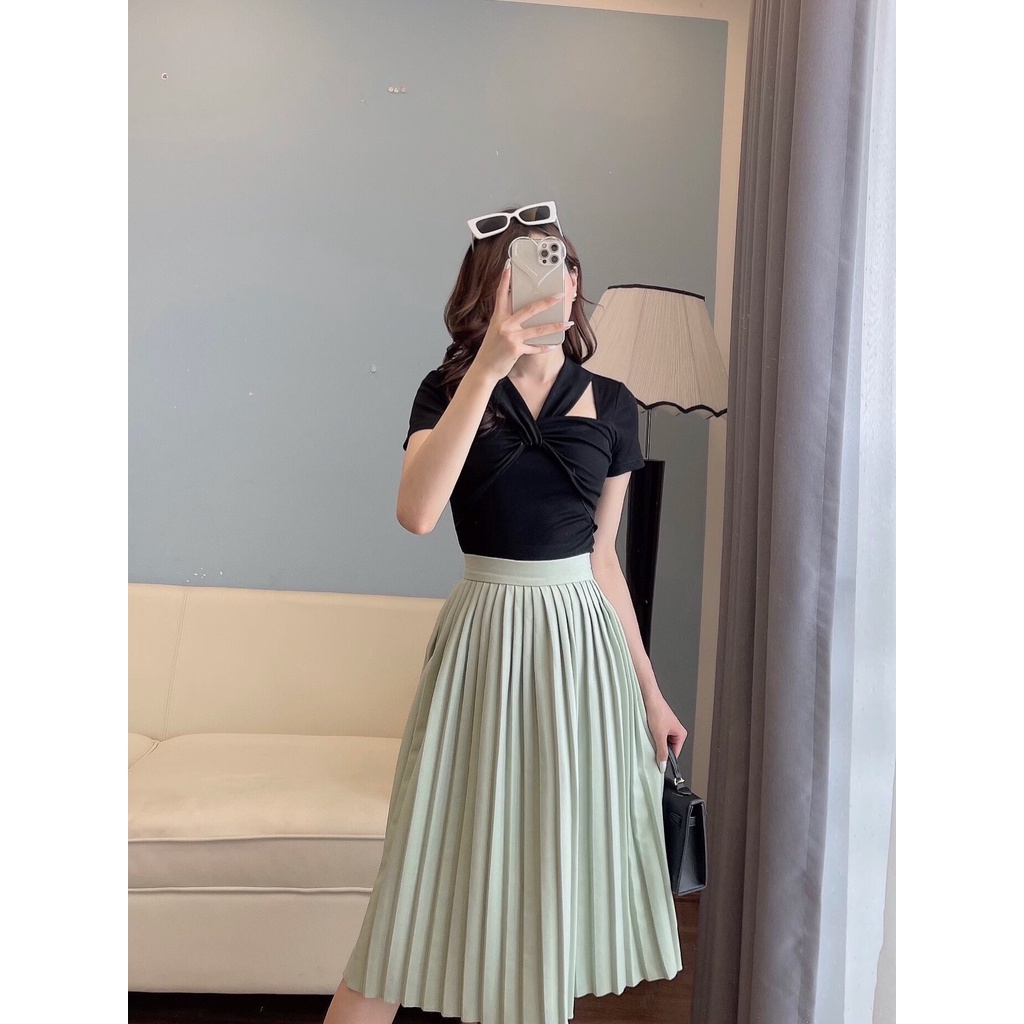 Áo Thun Cộc Tay Thiết Kế Cut Out Top Trendy Hở Cổ Áo Khoét Vai Thời Trang Nữ CurvyQ Ảnh Thật | BigBuy360 - bigbuy360.vn