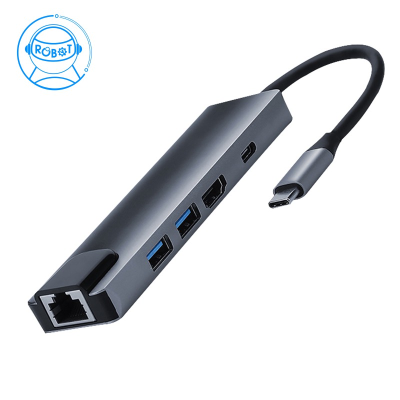 Đế Sạc 5 Trong 1 Usb C Hub, Type-C To Hdmi Rj45 Cho Pc Laptop