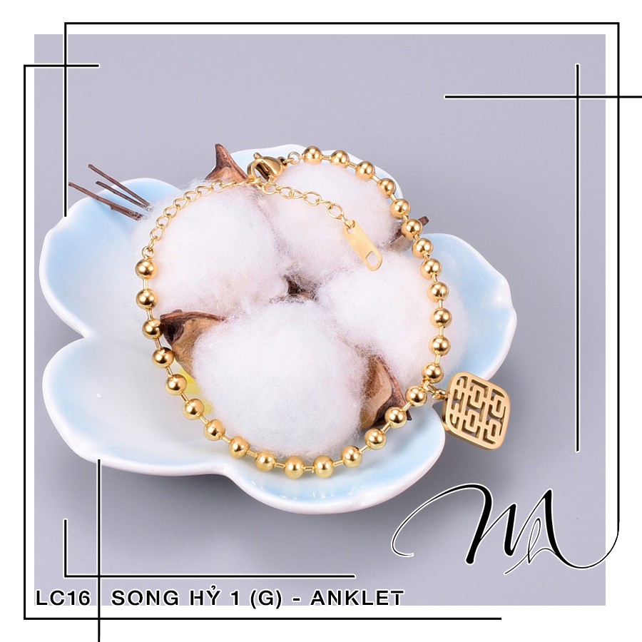 Lắc chân nữ Titan dây bi mặt vuông Song Hỷ - LC16