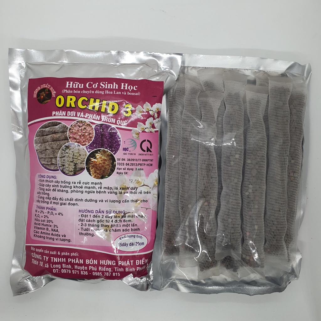 Phân túi lưới hữu cơ sinh học Orchid 3 Phân dơi và phân trùn quế - 1 gói 15 dây 20cm