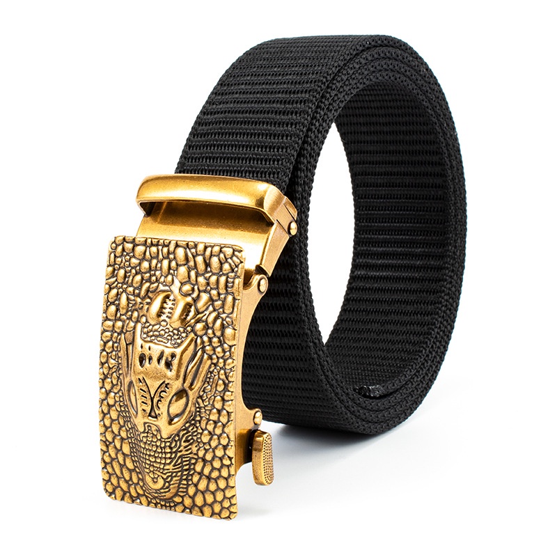 Thắt lưng vải nam chất liệu vải dù khóa kim loại mạ vàng hình đầu cá sấu chỉnh dây tự động phong cách đẹp bền chắc.