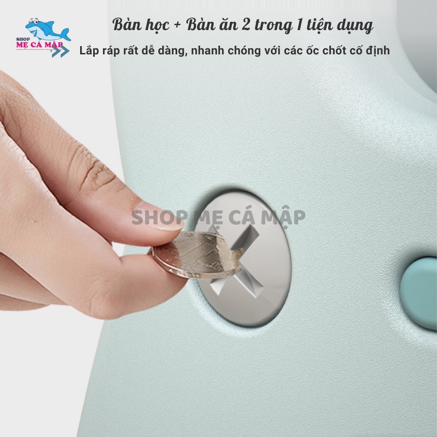 Bộ bàn học cho bé, Nhựa nguyên sinh cao cấp dày dặn chắc chắn, 2 in 1 làm bàn ăn