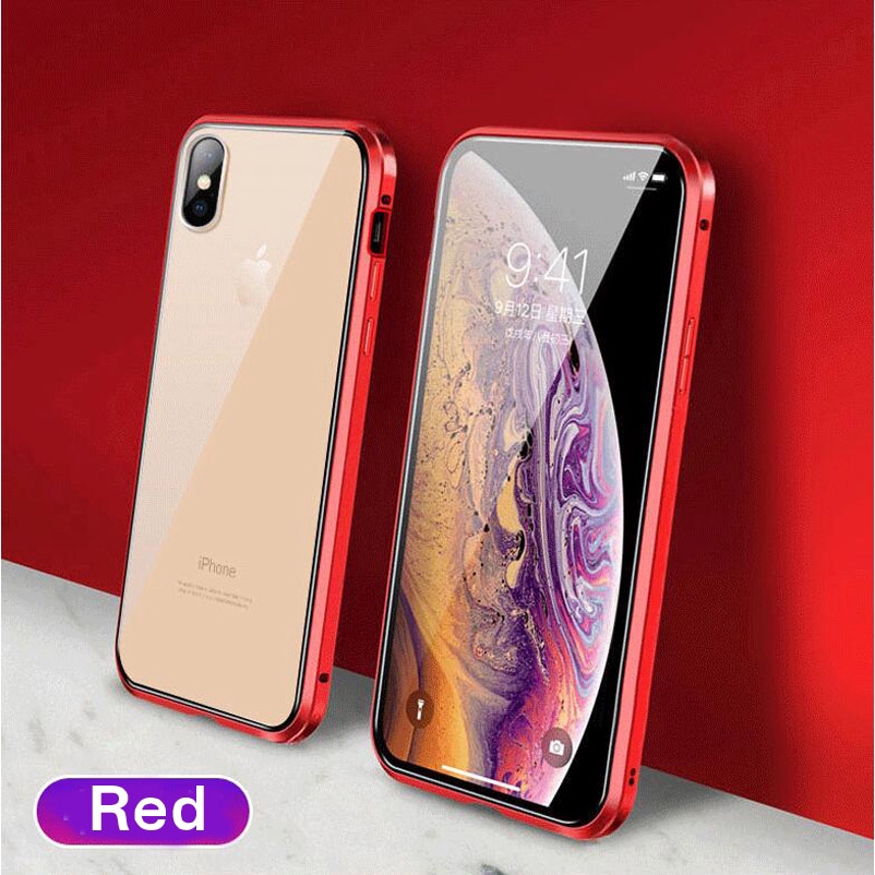 Bao da điện thoại tráng gương hai mặt viền kim loại từ tính bảo vệ 360 độ cho IPHONE X XR XS MAX 8 7 6 6S PLUS