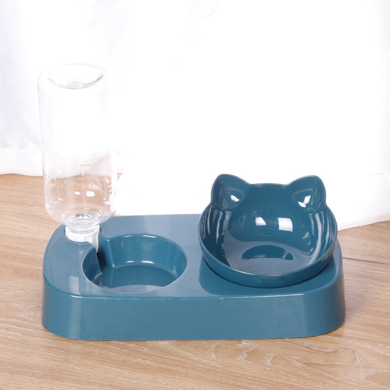 Bát ăn đôi hình tai mèo chống gù + bình nước tự động cao cấp dành cho chó mèo