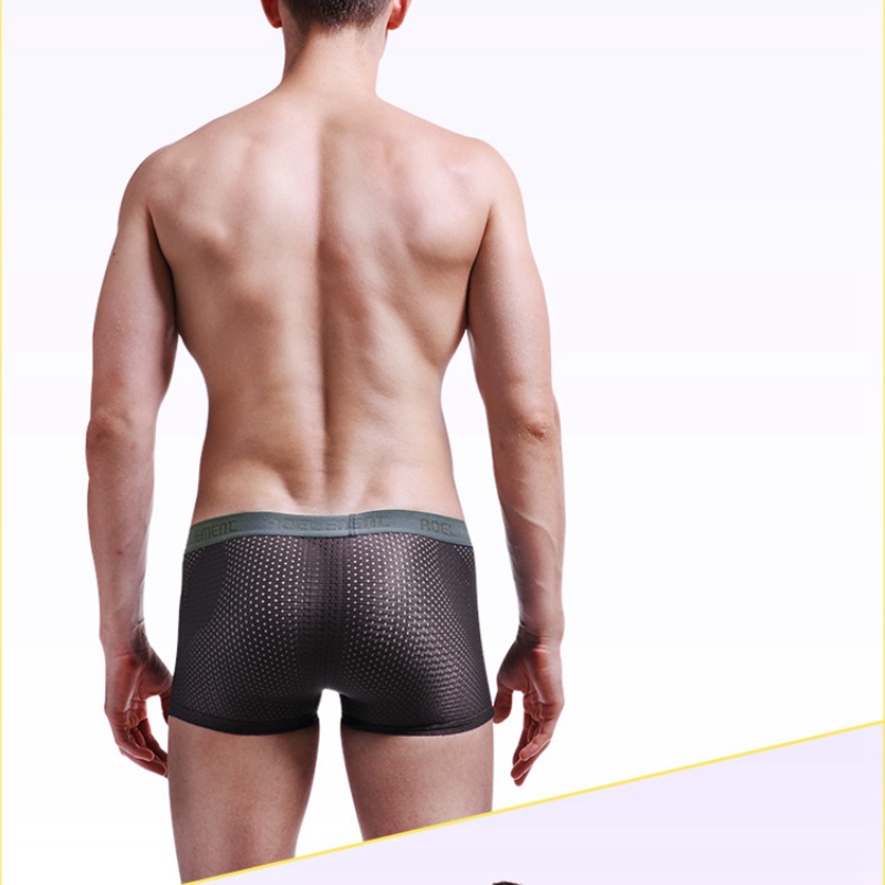 Quần lót boxer ADFASHION bằng lụa lạnh phối lưới thoáng khí thoải mái co giãn thời trang quyến rũ cho nam 114