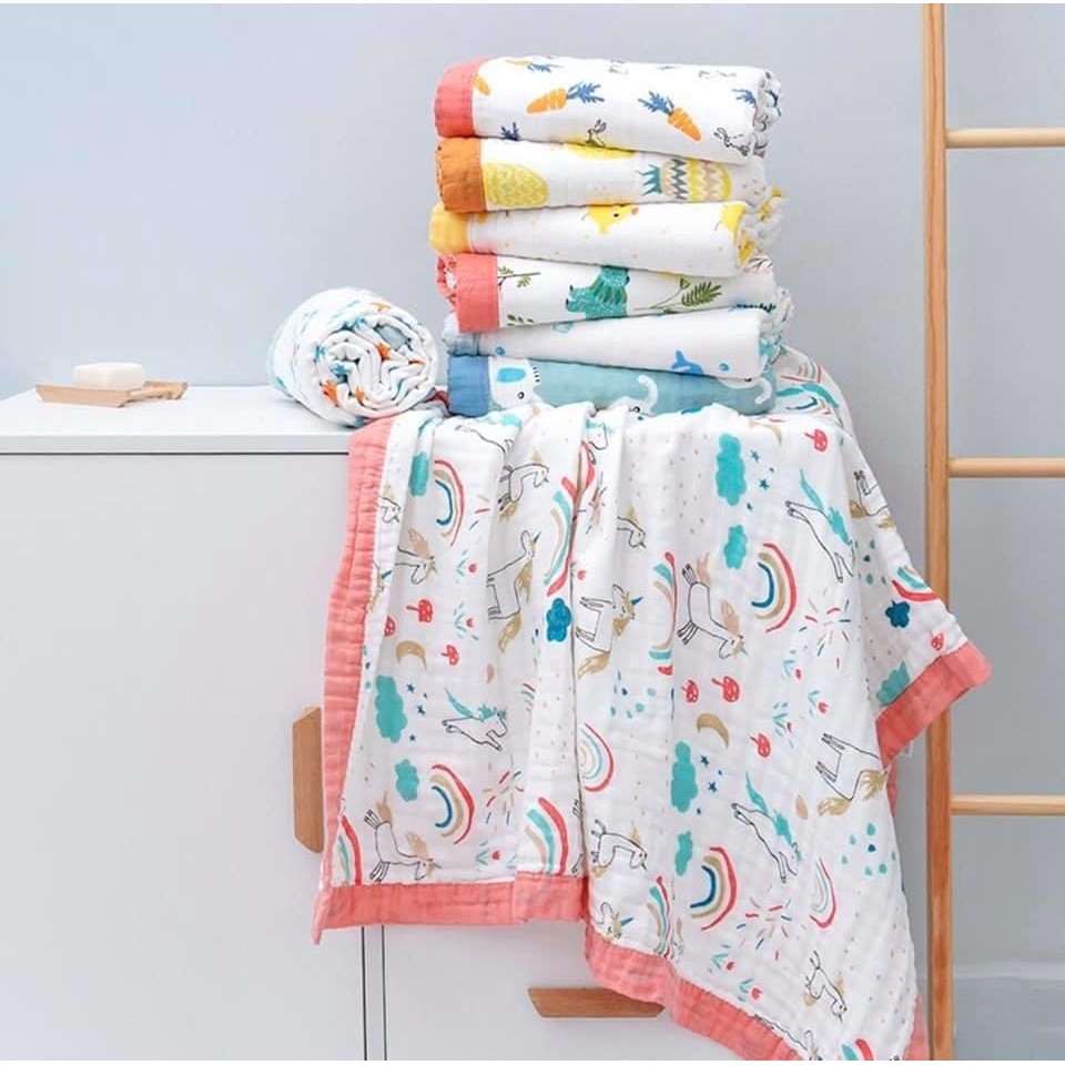 Chăn Aden & Anais sợi tre❤️ 4 lớp cao cấp❤️1.2mx1.1m❤️ chăn xô bo viền cực đẹp❤️siêu mềm mịn