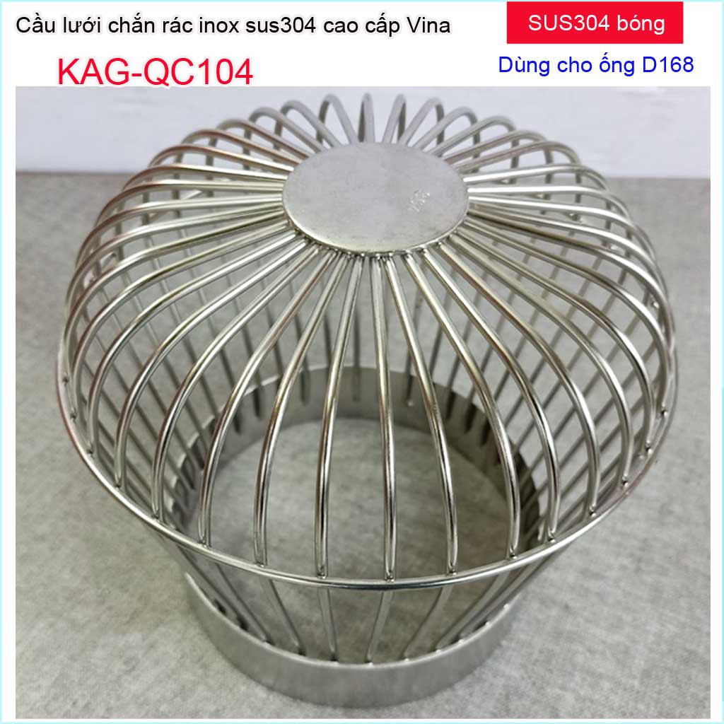 Cầu lưới Inox 304 dày chắn rác sân thượng KAG-QC104, cầu chặn rác thoát nước mưa D168-180 thoát nhanh chống tốt