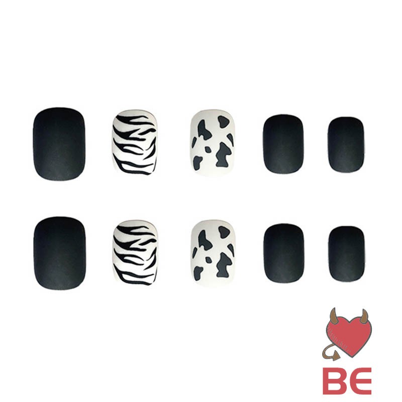 Bộ 24 móng tay giả phủ lì họa tiết da báo trắng đen thời trang | BigBuy360 - bigbuy360.vn