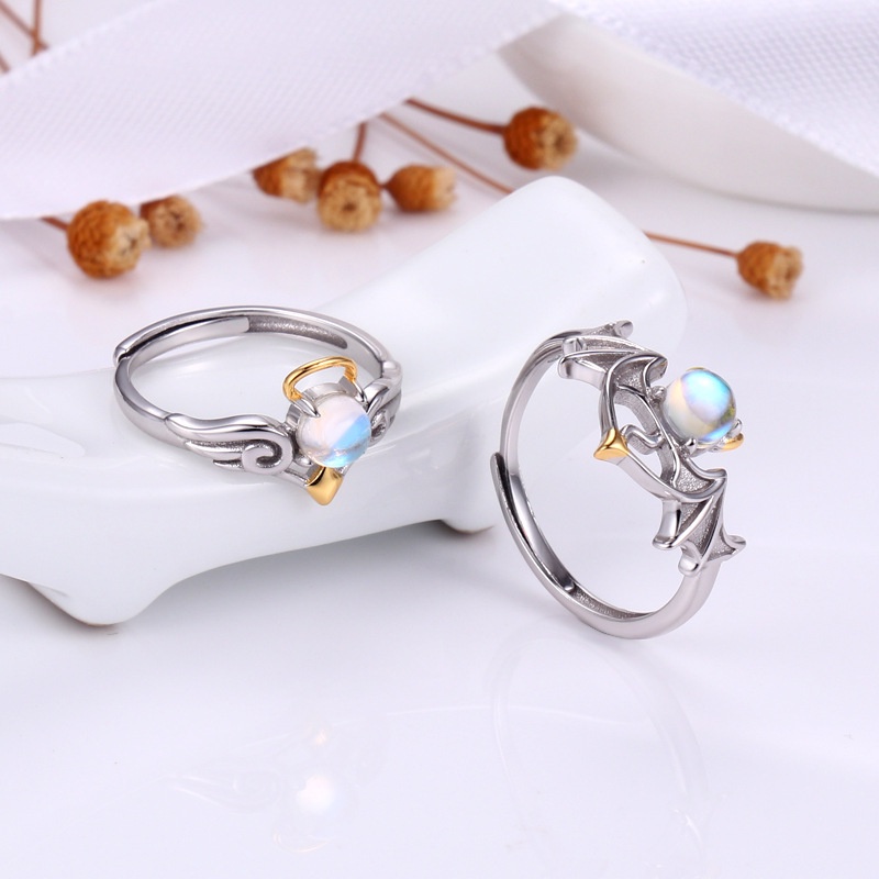 Bộ Nhẫn Đính Hôn Đính Đá Mặt Trăng Thời Trang Cho Cặp Đôi