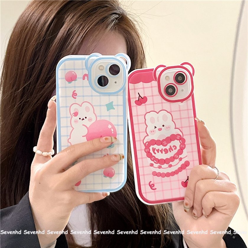 Ốp Điện Thoại Dẻo Họa Tiết Gấu / Thỏ / Trái Đào Dễ Thương Cho iPhone 13 12 11 Pro Max Xs Max Xr X 7 8 6 6s Plus