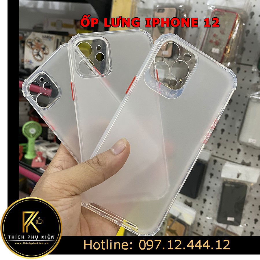 Ốp Lưng iPhone 12/12 Mini/12 Pro/12 Pro Max Lưng Nhám Trắng Nút Màu Chống Sốc Chống Bẩn Mặt Lưng và Camera