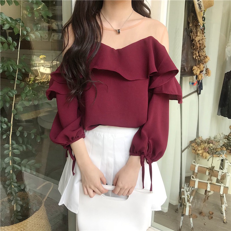 CÓ SẴN - Áo trễ vai tiểu thư cực xinh xắn Ulzzang - A390 | BigBuy360 - bigbuy360.vn