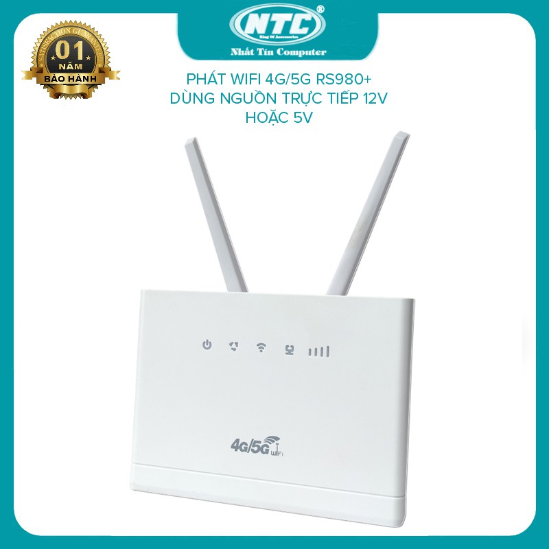 Phát wifi từ sim 4G LTE CPE RS980+ tích hợp 4 cổng WAN/LAN - dùng nguồn trực tiếp 12V hoặc 5V (trắng)