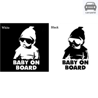 Sticker 3D dán trang trí xe hơi hình vẽ em bé đeo kính dễ thương kèm câu "BABY ON BOARD"