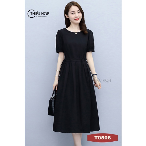 Đầm nữ trung niên, thiết kế đơn giản, thanh lịch sang trọng, chất liệu cotton cao cấp mềm mại Thiều Hoa T0508