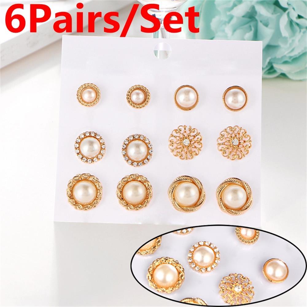 EUCA Set 6 Đôi Khuyên Tai Hoa Hồng Đính Đá Pha Lê
