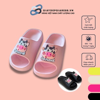 Dép Bánh Mì Dán sticker Bò Sữa GO HOME Dễ Thương Đế Cao Chống Xước 4 Màu KEM XANH HỒNG VÀNG - Giaydepgiare88.vn